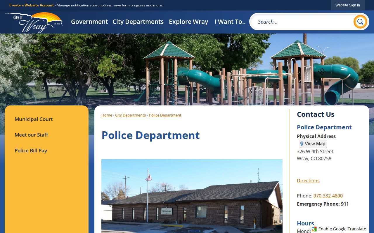 Wray Police Department source for Wray arrest and busted mugshot records